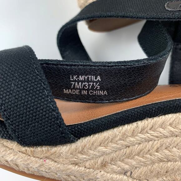 Lucky Brand Mytila Sandals Wedge Espadrille Black Fabric Strappy Women's 7 - Picture 7 of 12